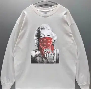 남녀 공용 반다나 갱스터 마릴린 먼로 사진 롱T 긴팔 티셔츠/화이트