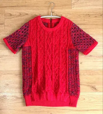 레어 COOHEM 반팔 니트 샘플 케이블 짜임 메쉬 짜임