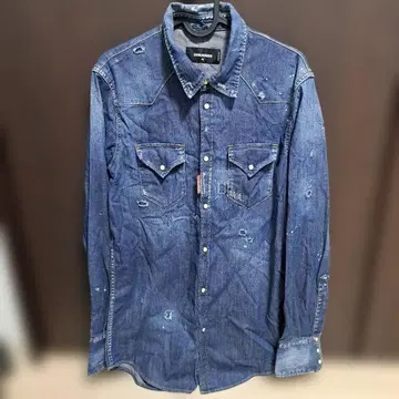 DSQUARED2 데미지 데님 웨스턴 셔츠