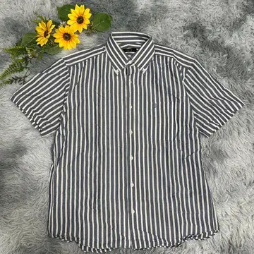 DAKS 반팔 셔츠 얇은 소재 남성용 스트라이프 블루 화이트 M