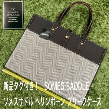 택 포함 새상품! 소메스 안장 가죽 x 헤링본 브리프 케이스 토트백