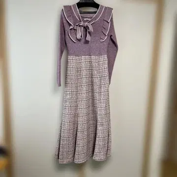 윌 셀렉션 트위드 도킹 원피스 M 핑크