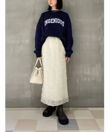 플라워 튤 패브릭 타이트 스커트 BLU