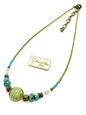 [ 이탈리아제 ] 베네치안 유리 목걸이 그린 베이스