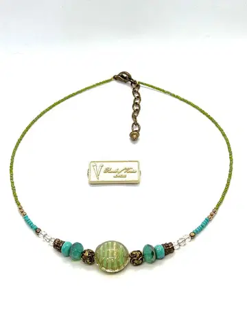 [ 이탈리아제 ] 베네치안 유리 목걸이 그린 베이스