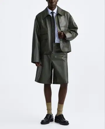 ZARA 자라 리얼 가죽 카고 팬츠 천연 가죽 버뮤다