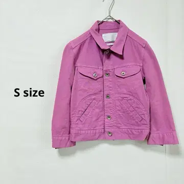 데님 자켓 S 핑크 숏 기장 7부 소매 프론트 포켓 캐주얼