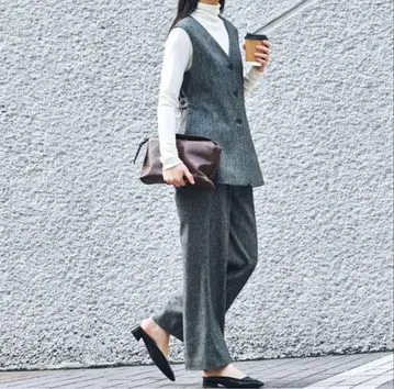 그린 레이블 릴랙싱 멜란지 트윌 베스트 팬츠 셋업