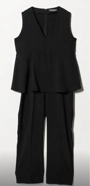 V넥 페플럼 셋업 올인원 블랙