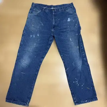 페인트 가공 블루 데님 와이드 레그 페인터 팬츠 Dickies 구제 의류