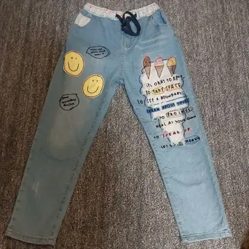 아이스크림 자수 데님 팬츠