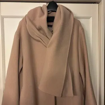 베이지 노카라 롱 코트 머플러 스카프 포함