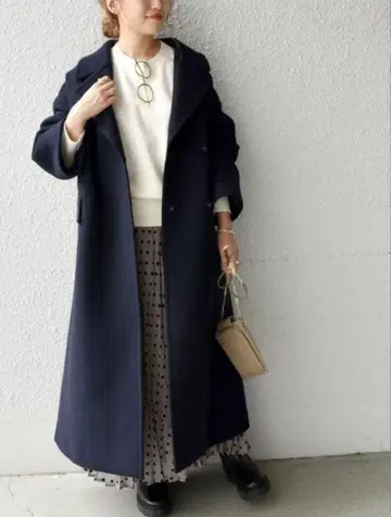 SHIPSany 논뮬징 울 오버 라펠 더블 롱 코트