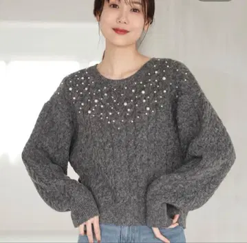 글로벌 워크 펄 케이블 니트 풀오버 L 사이즈