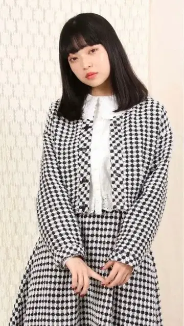 merry jenny (메리제니) 시스루 체크 자켓 믹스