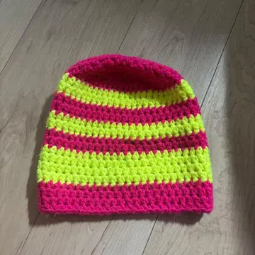 2ay 옐로우 컬러 핑크 보더 비니 니트 모자 크러셔 모자