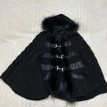 Adonisis 블랙 퍼 판초 케이프 코트