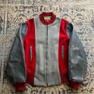 50s 60s 바시티 자켓 지퍼 울 가죽 빈티지 새틴