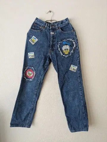 POPPINS 데님 팬츠 도널드 덕 프린트 구제 빈티지