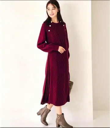 grove 사이드 플리츠 케이블 니트 원피스