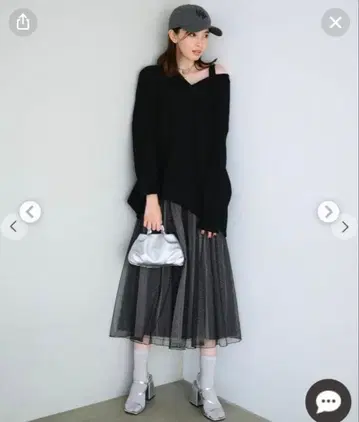 빅 니트 x 튤 원피스