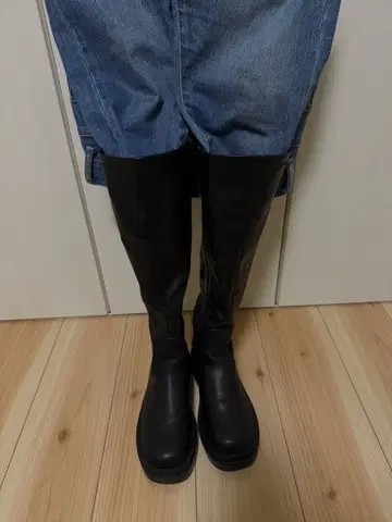 스퀘어토 스트레치 롱 부츠 블랙 25cm