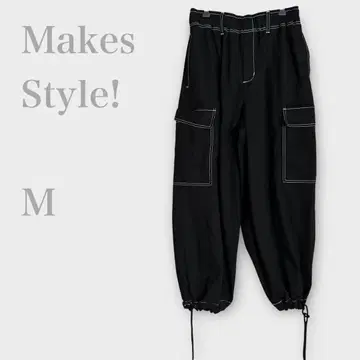 카고 팬츠 블랙 M 허리밴딩 캐주얼