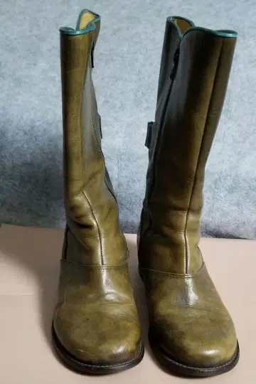 올리브 그린 부츠 천연 가죽 23cm