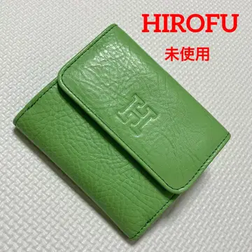 미사용 HIROFU 히로후 가죽 접이식 지갑 사워 그린