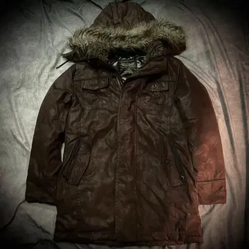 인조 가죽 모즈 코트 퍼 포함 브라운 Y2K