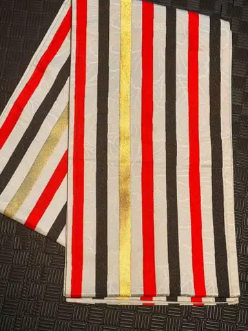 스트라이프 후쿠로 오비 후리후 실크 줄무늬 모란