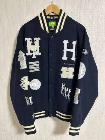 레어 Huf 하프 울 자켓 20주년 기념 한정판 바시티 자켓 네이비