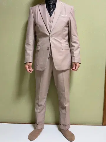 베이지 비즈니스 정장 자켓과 팬츠 세트, 쓰리피스