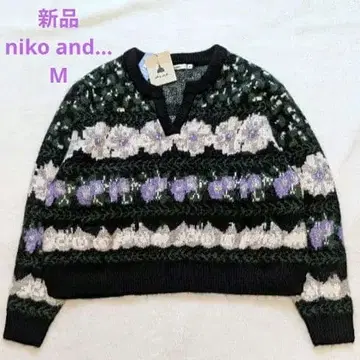 [ 새상품 ] niko and - 베지터블 플라워 니트 풀오버 M 꽃무늬