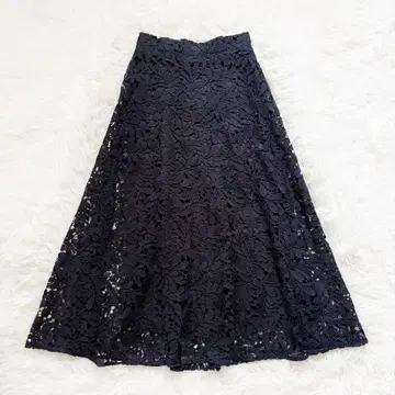 &.NOSTALGIA 블랙 레이스 플레어 롱 스커트