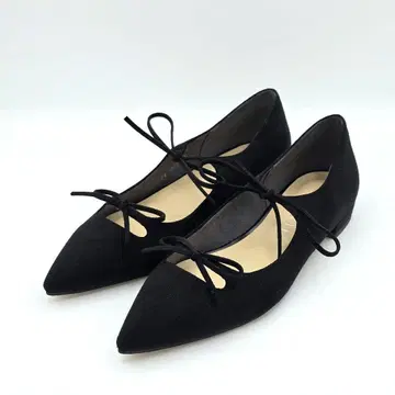 컨디션 최상 루탈론 펌프스 더블 리본 스웨이드 스틸레토 블랙