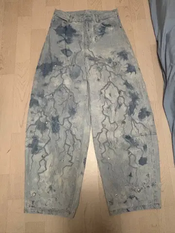 [ GRANCY ] 버튼 디자인 그래픽 와이드 데님 팬츠