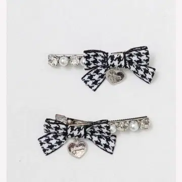 pium 펄 비쥬 리본 클립 세트 하운드투스 체크 패턴