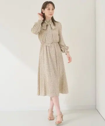 22SS ANAYI 아나이 새틴 도트 프린트 타이 원피스 36 보타이