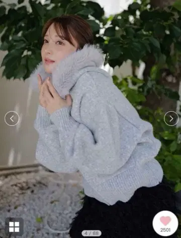 SNIDEL 퍼 니트 후디 USAGI ONLINE 한정판 GRY