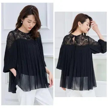 20SS ANAYI 아나이 레이스+양류 플리츠 블라우스 38 고급 깔끔