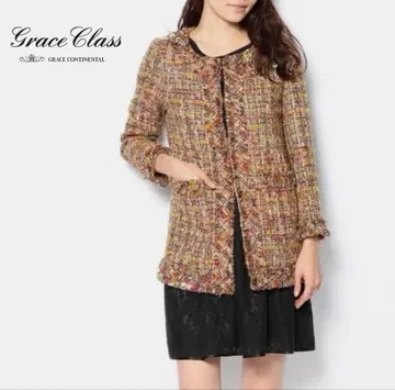 그레이스 콘티넨탈 믹스 트위드 노카라 자켓 코트