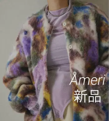 AMERI 빈티지 아트 플라워 니트 가디건