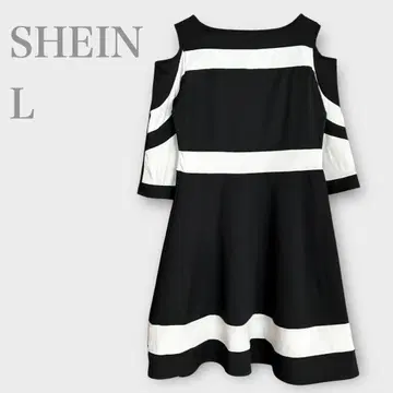 쉬인 바이컬러 티셔츠 원피스 오픈 숄더 블랙 L