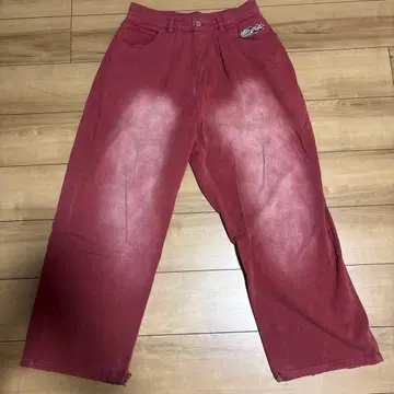 Perushu 빨간색 턱 컬러 페이드 팬츠