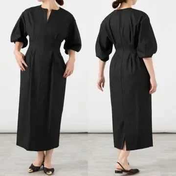 VERMEIL par iena 트윌 허리 쉐이프 퍼프 슬리브 원피스