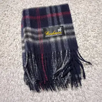 캐시미어 체크 무늬 머플러 네이비