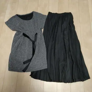 그레이 플레어 스커트 리본 포함