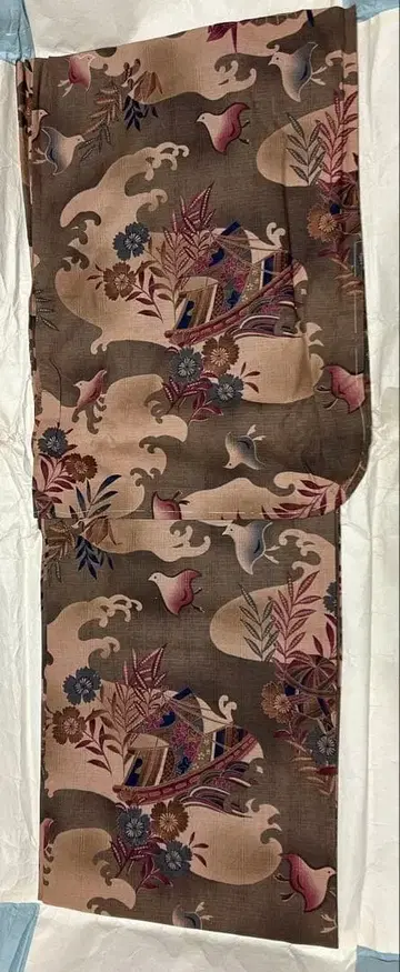 앤티크풍/레트로 유카타/만들기 오비 덤 포함/브라운/개봉만 한 보관품