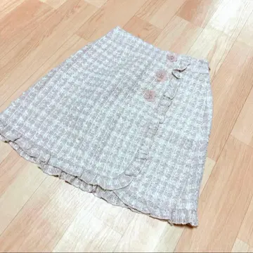 로디스포토 트위드 스커트 미니 스커트 플라워 비쥬